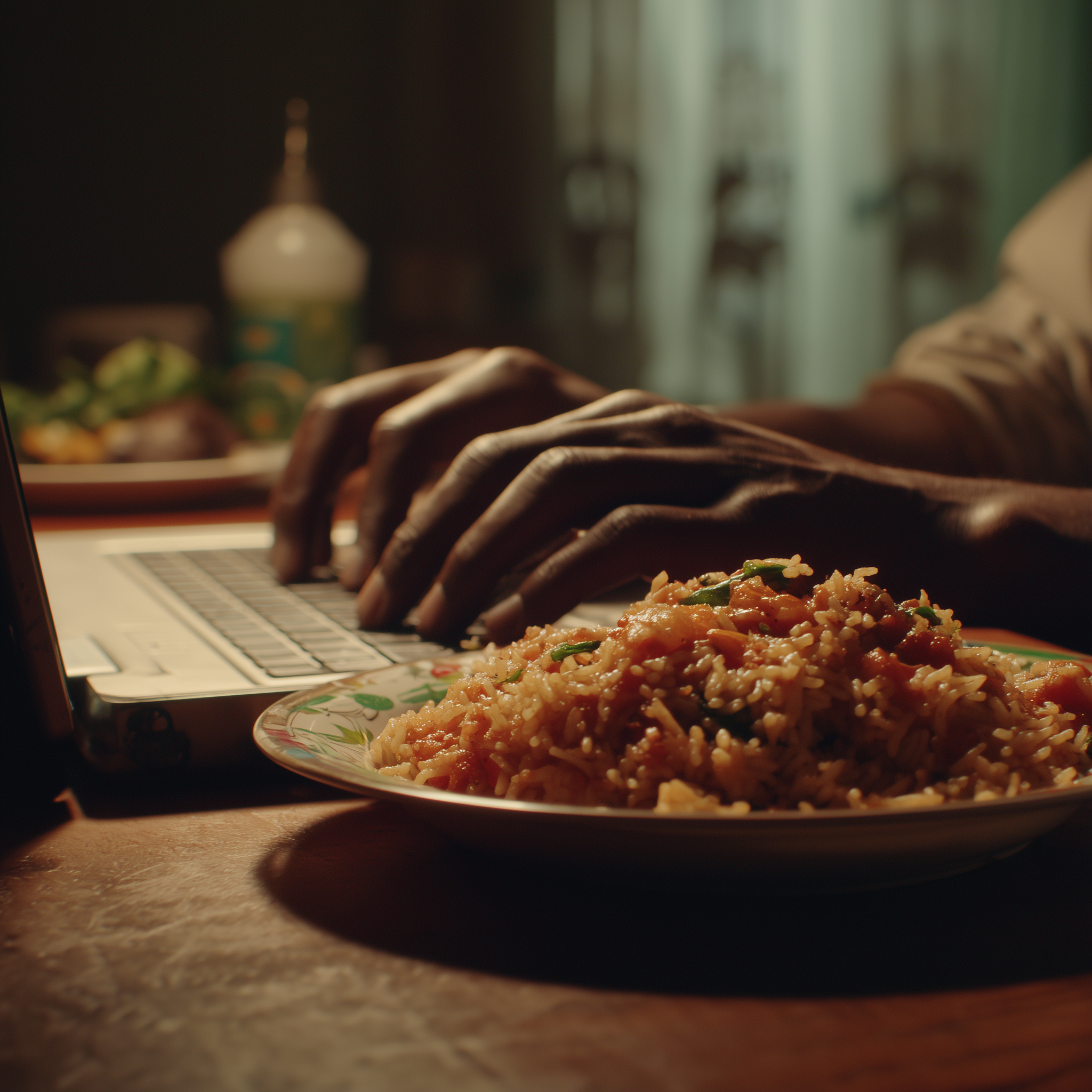 Person enjoying a healthy meal at desk